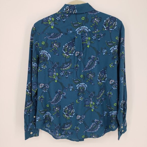 Talbots Floral Paisley Button Down Shirt XSP Womens Long Sleeves Teal Green Blue - Picture 2 of 9